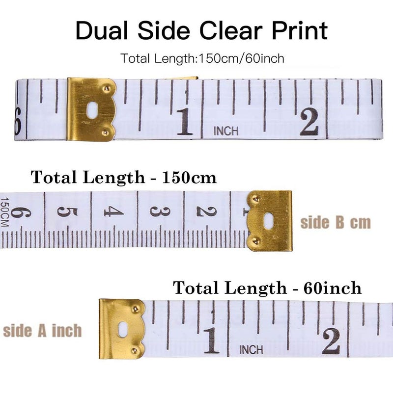 Twisha Soft Tape Measure Double Scale Body Sewing Flexible Ruler for Weight Loss Medical Body Measurement Sewing Tailor Craft Vinyl Ruler, Has Centimetre Scale on Reverse Side 60-inch (White) - Image 3